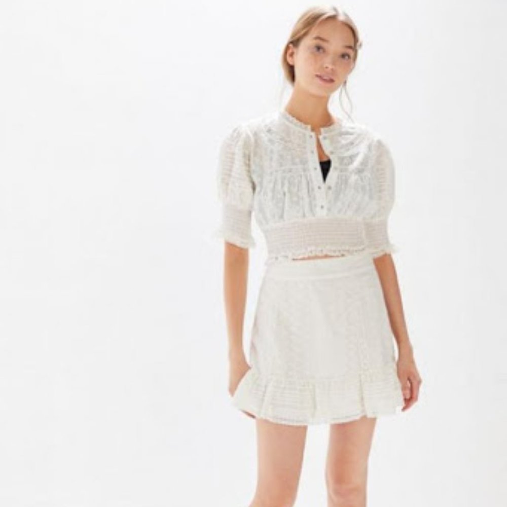 Urban Outfitters Smocked Eyelet Blouse + Skirt Set